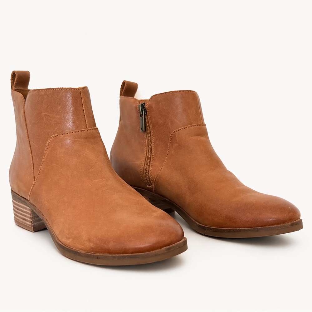 Lucky Brand Brown Leather Ankle Booties Size 8 Zip Low Heel